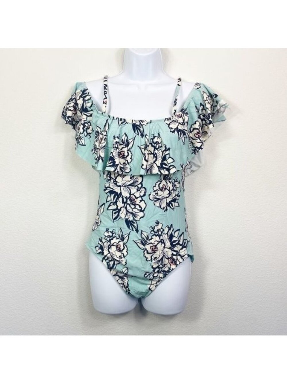 Sea Angel Ruffle Cold Shoulder One Piece Swimsuit Blue Veronica Size Medium